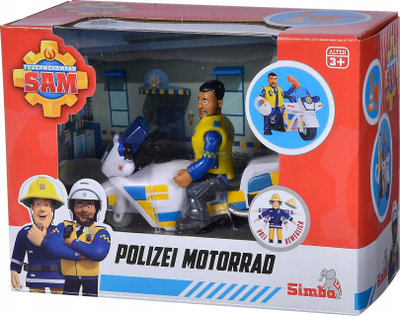 Lodër motor policie Simba Fireman Sam Malcolm, me figurë, bardh e blu