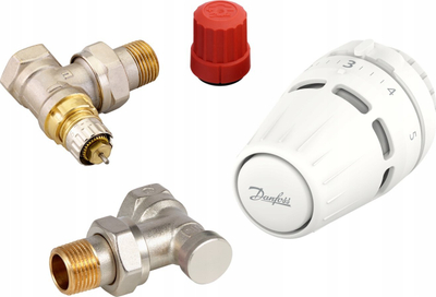 Set termostatik këndor Danfoss Regus RA N RLV S, 1/2", e bardhë