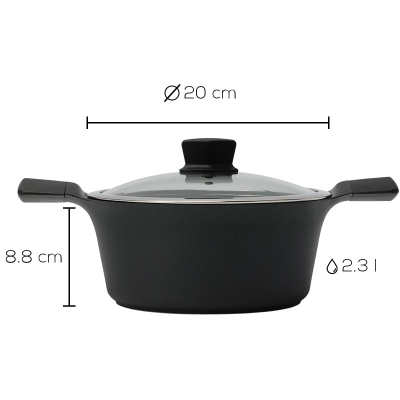 Tenxhere me induksion Zyle ZY3020PT, 2.3 l, 20 cm, e zezë