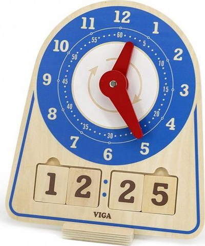 Orë druri Viga Toys Wooden Clock Learning Time, shumëngjyrëshe