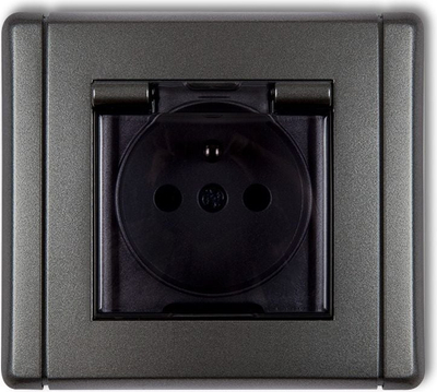 Prizë elektrike Karlik Flexi Splashproof 11FGPB-1zd, IP44, me kapak mbrojtës, smoke graphite