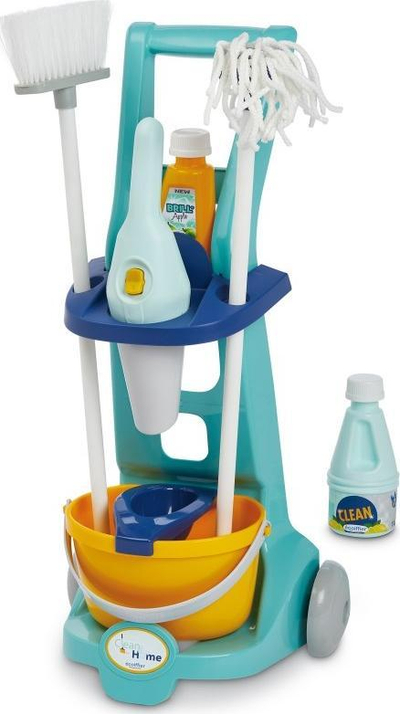 Сет за игра за чистење Ecoiffier Cleaning Cart, со количка и рачна правосмукалка, повеќеобоен