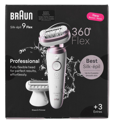 Epilator Braun Silk-épil Series 9 Flex 9-030 3D, Wet &amp; Dry, pa kabllo, i bardhë