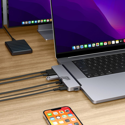 Dock USB C HyperDrive DUO PRO HD575BUGL, 7 në 2, Thunderbolt 4, gri