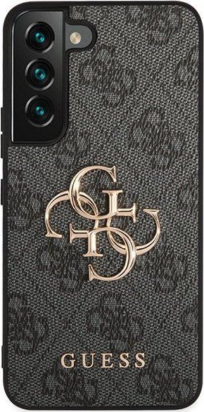 Kllëf telefoni Guess 4G Big Metal Logo për Samsung Galaxy S23, poliuretani, lëkurë eko, gri