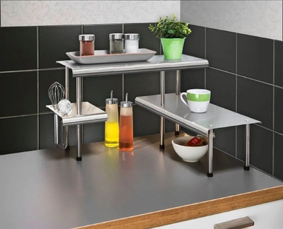 Rafte këndore kuzhine Maximex Massivo TRIO, 2 nivele, çelik inox, ngjyrë argjendi