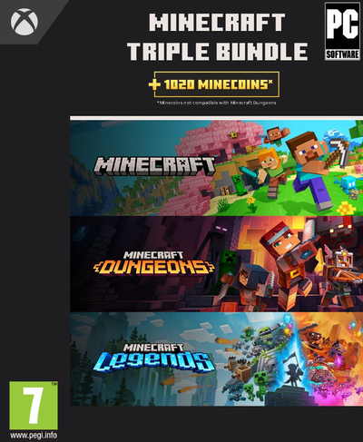 Lojë PC Microsoft Minecraft Triple Bundle, 3 lojëra, 1020 Minecoins, dixhitale