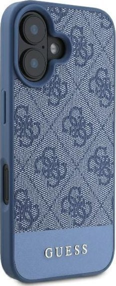 Mbrojtëse telefoni Guess 4G Stripe GUHCP16SG4GLBL për iPhone 16, PU, blu