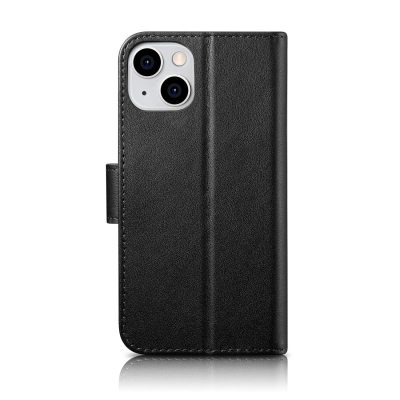 Mbulesë-portofol iCarer Wallet 2in1 për iPhone 14 Plus, lëkurë natyrale, Anti RFID, e zezë