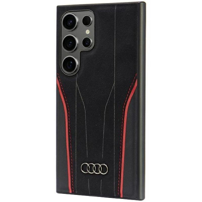 Kapak telefoni Audi Genuine Leather MagSafe për Samsung Galaxy S24 Ultra, lëkurë natyrale, me MagSafe, i zi me të kuqe