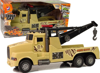 Kamion lodër LeanToys Tow Truck Ndihmë Në Rrugë, shkalla 1:10, me litar tërheqës, kafe ushtarake