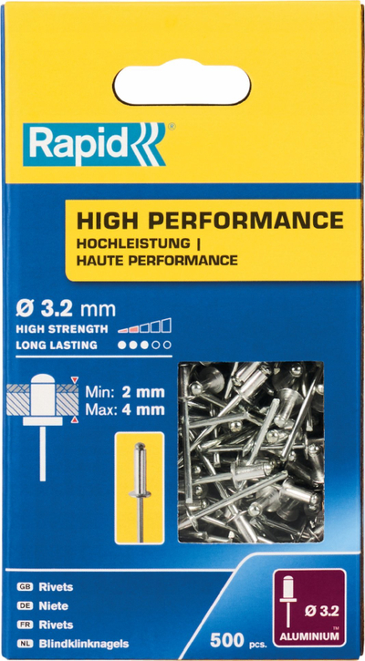 Nitna Rapid 5001431 High Performance, 3.2 x 8mm, kuti me 500 copë, metalike