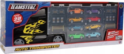 Set lodrash Teamsterz Transporter, kamion me 8 makina, madhësi mesatare, shumëngjyrësh