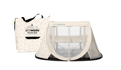 Krevat udhëtimi për bebe AeroMoov Pop Up, 2 nivele, i lehtë, krem Confetti Hearts