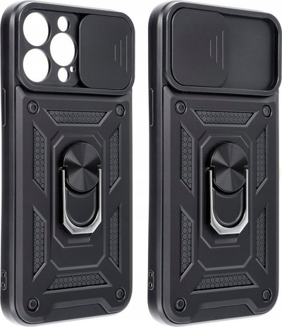 Mbulese telefoni Slide Armor për Samsung Galaxy S23 FE 5G, unazë kickstand, magnetike, e zezë