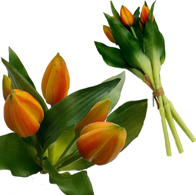 Buqetë lulesh artificiale Saska Gift and Decor, 5 tulipanë, 28cm, portokalli