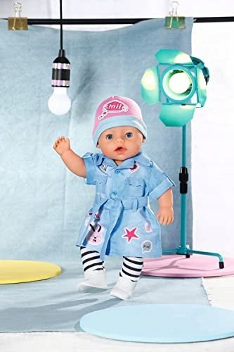 Set rrobash për kukulla BABY born Deluxe Jeans Dress, për kukulla 43 cm, shumë pjesësh, shumëngjyrësh