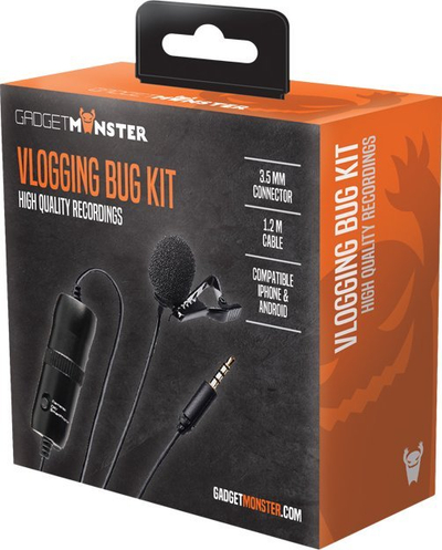 Mikrofon lavalier GadgetMonster Vlogging Bug Kit, 3.5mm, 1.2m kabllo, i zi