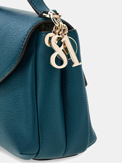 Çantë dore GUESS Evie Top Handle Flap, kompakte, ngjyrë teal