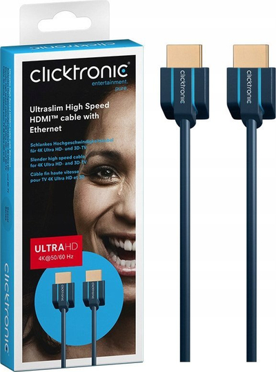 Kabllo HDMI Clicktronic Ultraslim, High Speed, 1m, me Ethernet, blu e errët