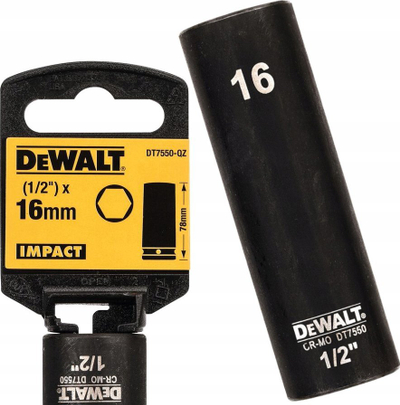 Çelës tubolar Dewalt DT7550, 16mm, i thellë, për goditje