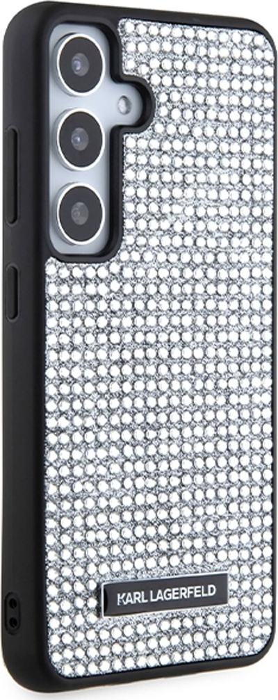 Kllëf telefoni Karl Lagerfeld Rhinestone Metal Logo për Galaxy S24, TPU PC, argjend