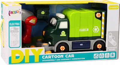Lodër kamion plehrash Cartoon DIY, i montueshëm, me mjete, i gjelbër