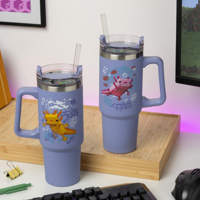 Термо чаша Мајнкрафт виолетова, 900ml, со цевка, лилава