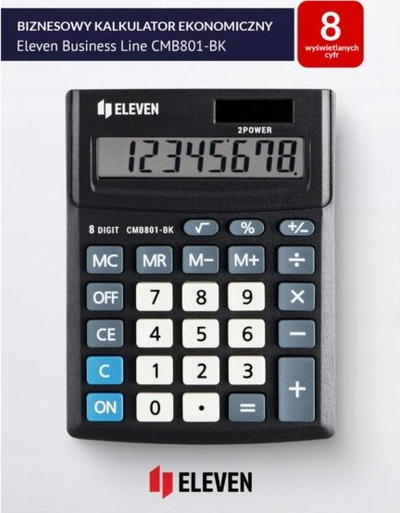 Kalkulator zyre Eleven Office CMB801, ekran 8 shifra, energji diellore dhe bateri, i zi