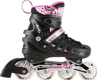 Patina 4n1 NILS Extreme NH10905, ABEC 7, LED, të zeza me rozë, nr 39-42