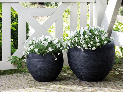 Vazo zbukuruese ZAKROS Stone Plant Pot, 38x38x30 cm, e zezë