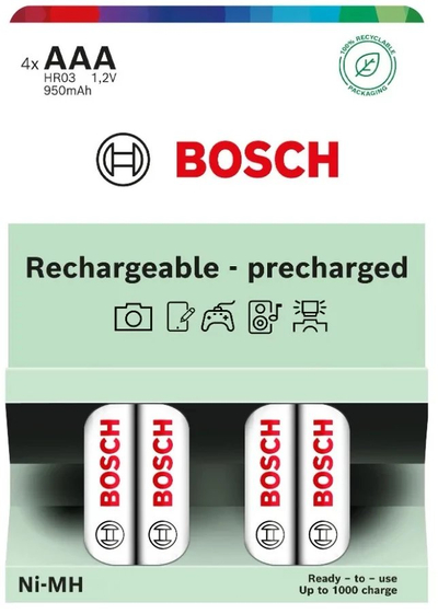 Bosch HR03B4P950 полначливи батерии, AAA, 950mAh, пакување 4 парчиња