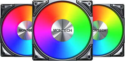 Вентилатор за куќиште Montech Metal Pro 12 ARGB, 120mm, сет 3 парчиња со хаб, црн