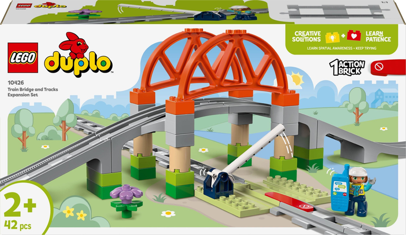 Set lodër LEGO DUPLO Train Bridge and Tracks, shina treni, urë, shumëngjyrëshe