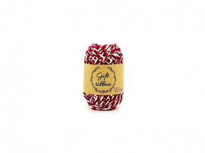 Litar letre dekorativ Gift Ribbon, 10m, 2mm, i bardhë me të kuqe