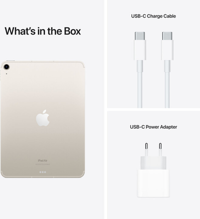 Таблет Apple iPad Air 2022, 256 GB, Wi-Fi + Мобилен, Starlight