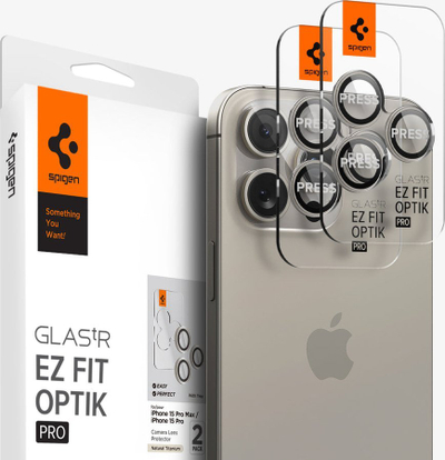 Mbrojtës kamerë Spigen GLAS.tR EZ Fit Optik Pro, për iPhone 15 Pro 15 Pro Max, xham 9H, Natural Titanium