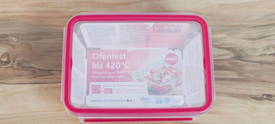 Enë ruajtëse Emsa Clip&amp;Close Glass, 1.3L, qelq, e kuqe