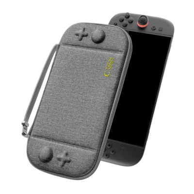 Çantë mbrojtëse Tech-Protect Slim Pouch për Nintendo Switch 2, me xhepa për 10 lojëra, gri