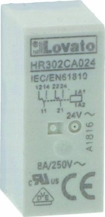 Relé Lovato HR302CA110, spirale 110V AC, 6A DPDT, për PCB