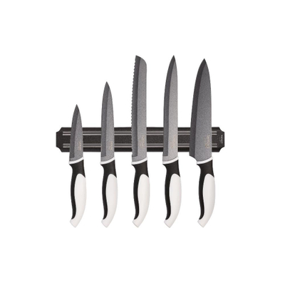 Set Thikë 5 copë dhe Mbajtëse magnetike e thikave, Lamart LT2157, e zezë/bardhë