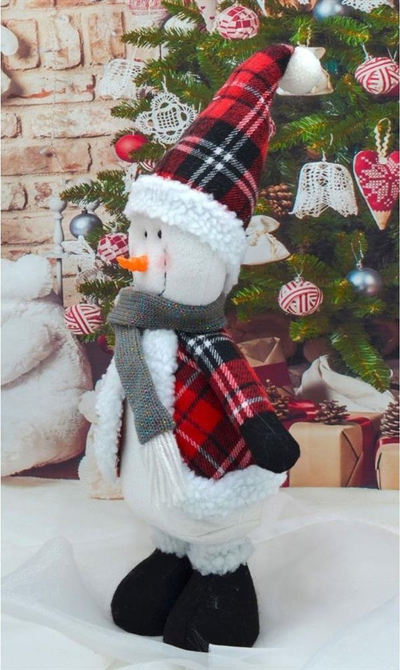 Figurinë zbukuruese Saska Christmas Snowman, 50 cm, e bardhë kuqe zi