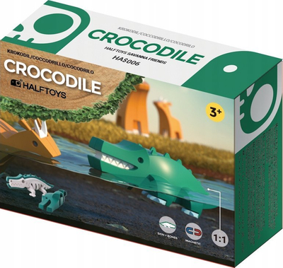 Lodër magnetike HalfToys Krokodil HAS006, puzzle 3D skeleti, jeshile