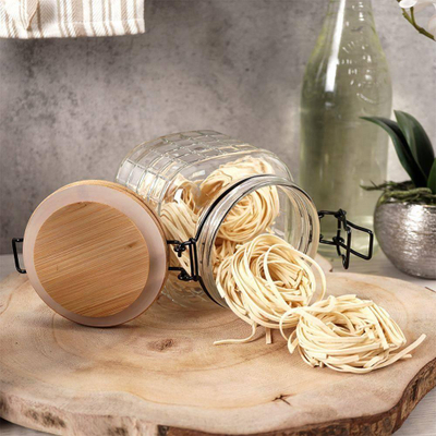Kavanoz kuzhine Excellent Houseware, qelqi 1.1L, kapak bambuje, i tejdukshëm