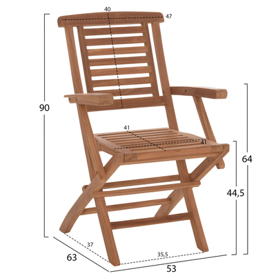 Karrige ngrënie palosëse CRANDER HM6377, dru teak, 53x63x90 cm, ngjyrë natyrale