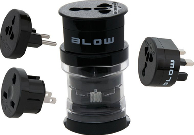Adapter universal udhëtimi Blow Universal Europe 3-part, 110-250V, 10A, i zi