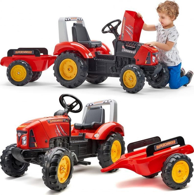 Traktor lodër Lapac Supercharger me pedale, me rimorkio, i kuq
