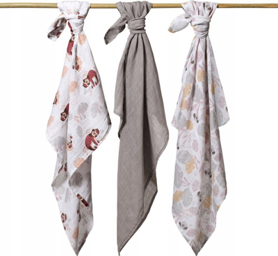 Pelena BabyOno Muslin (348/10), 3 copë, të hirta