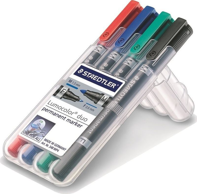 Set markerë permanent Staedtler Lumocolor Duo, 4 copë, shumëngjyrësh