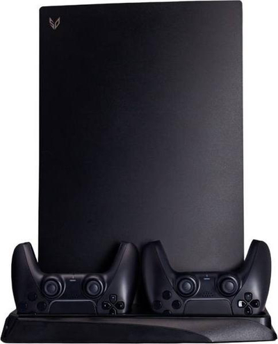 Stacion multifunksional SteelDigi Azure Crow për PS5, me ftohje me ventilatorë, karikues për dy pultet DualSense, i zi